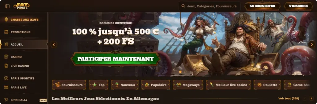 Fat Pirate - vue de la page d'accueil